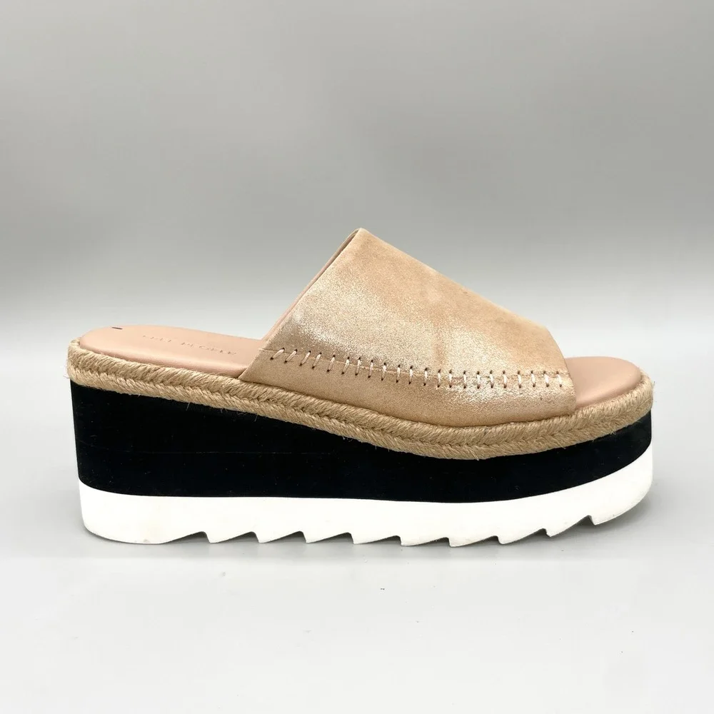 Free People Santorini Espadrille Rose Gold Metallic Suede Platform Sandals 7.5